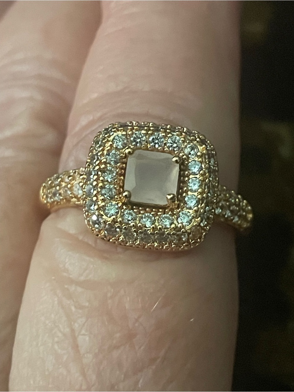 Gold-Tone Square Halo Ring with Clear Center Stone - Women Jewelry adjustable